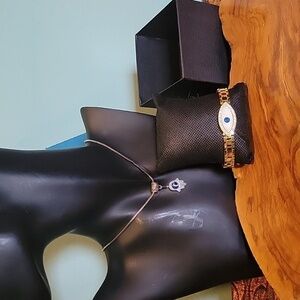 Set of 2 ! Evil Clasps Hand Bracelet & Hamsa Hand Necklace Protection Jewelry